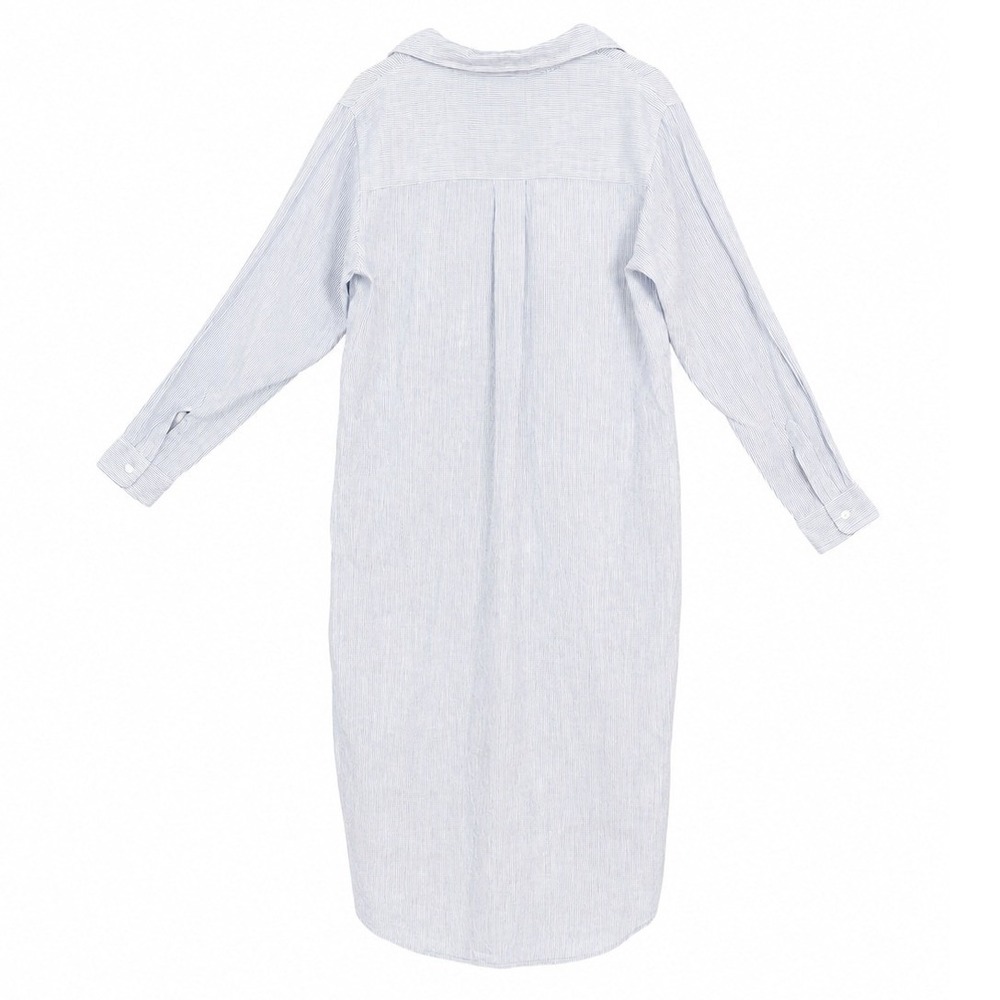 Frank & Eileen Rory Maxi Shirt Dress M Blue White Striped Italian Linen Coastal - Picture 4 of 9